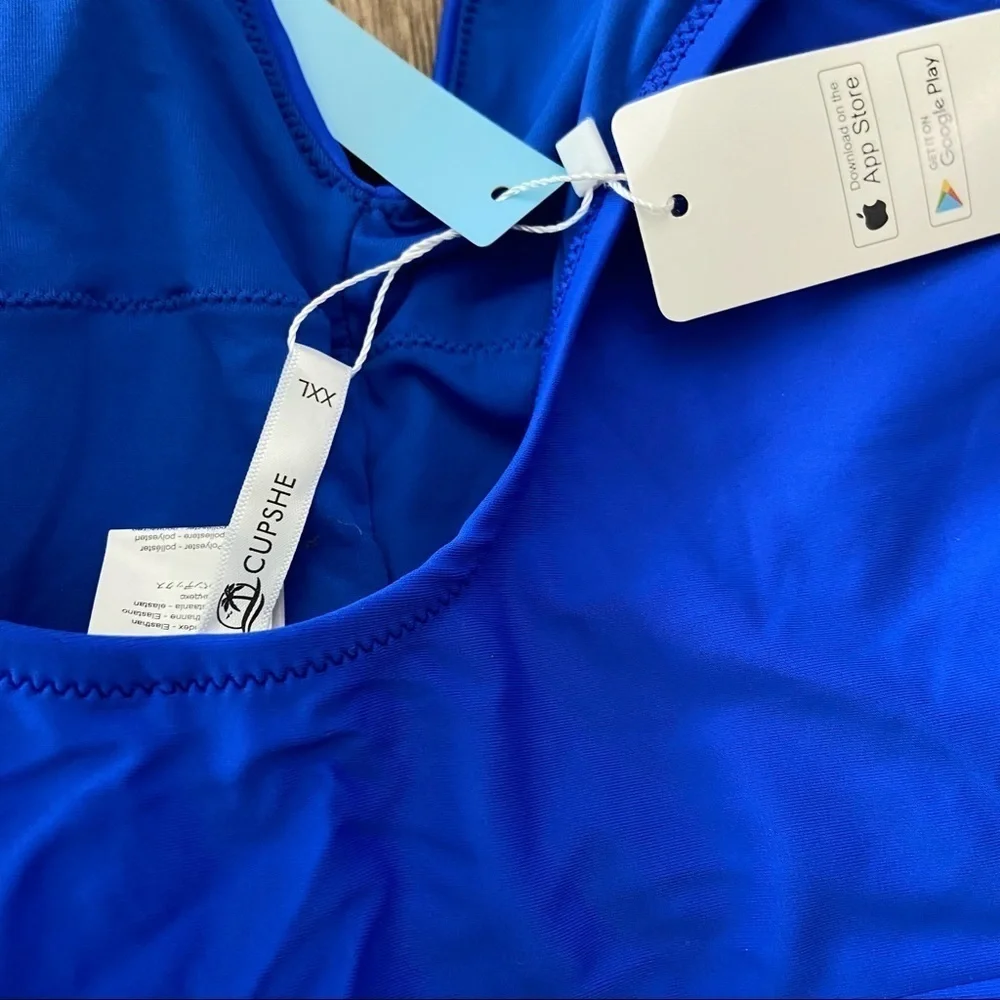 NWT Cupshe Size XXL Blue Belted One Piece v-neck Swimsuit